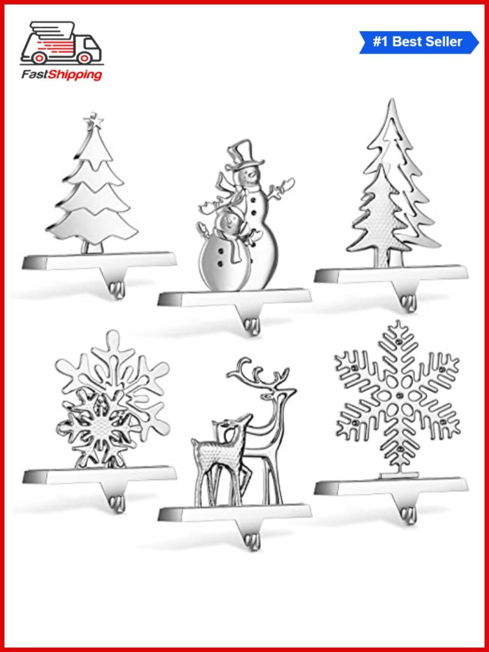 🎅 Set of 6 Christmas Stocking Holders for Mantle Aluminum Alloy